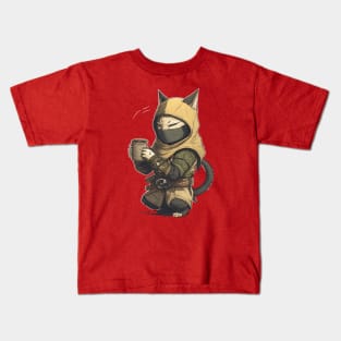 Coffee Ninja Cat Funny and Playful Design for Cat and Coffee Lovers Kids T-Shirt